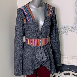 Skönhet Waterfall Front Southwestern Trim Cardigan Sweater Jacket